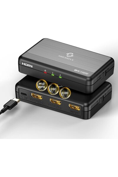 Generic موزع HDMI SHERRIVA 8K@60Hz 1 في 2 مخرج، مكرر HDMI 4K 120Hz، HDR، HDCP 2.3