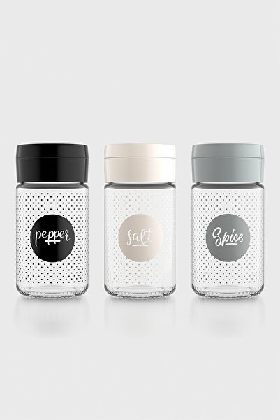 Renga Dorian Yazı Desenli 105 ml 3'lü Cam Tuzluk Biberlik Seti 122007 Siyah-B...