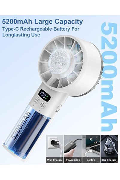 PINREK New Upgrade Portable Handheld Fan with Cold Compress, 5200mAh Rechargeable, LED Display