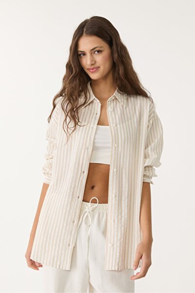 Stradivarius Keten karışımlı gömlek