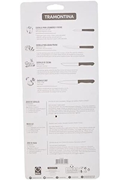 TRAMONTINA Dynamic 4 Pieces Knife Set with Stainless Steel Blade and Natural Wood Handle