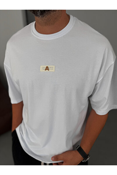 BYBASICMAN Tricou supradimensionat cu text alb A BY-079