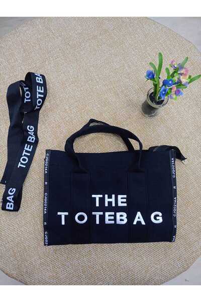 Scrooll AXİVON THE TOTE BAG KADIN ÇANTASI SİYAH BEYAZ KANVAS NAKIŞLI GECE GÜN...