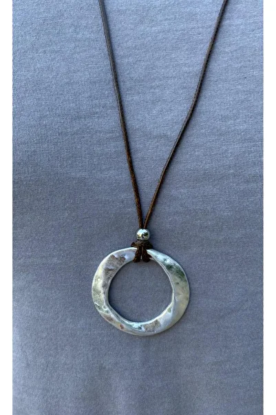 marsel aksesuar Masimo Model Vintage Silver Leather Chain Necklace