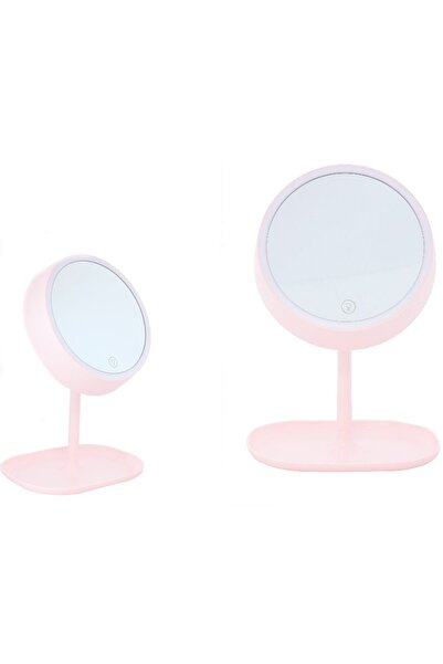 idei Oglindă cosmetică LED, suport pentru bijuterii, 32 cm, roz