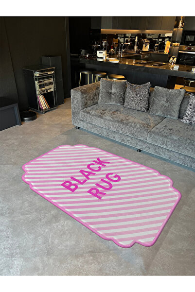 Rugs Modern Halı Mosso Black Rug with Written Stripe Pattern Modern Decorative Rug Mosso463