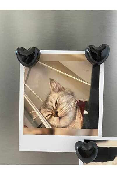 Home Siyah 5'li Kalpli Magnet Seti – Fotoğraf ve Not Tutucu, Buzdolabı Süsü, Güçlü Mıknatıs, Dekoratif