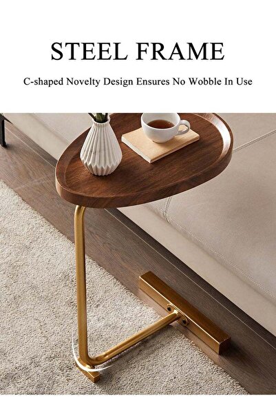 COOYA Modern C-shaped Side Table For Tea And Coffee,wooden Water Resistant Top
