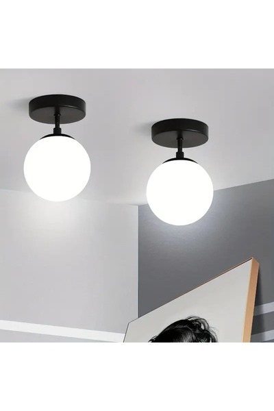 VENON 1 Piece Rica Wall Sconce with White Globe Glass and Black Metal for Living Room, Kitchen, Living Room, Bedroom, Plafonier Chandelier