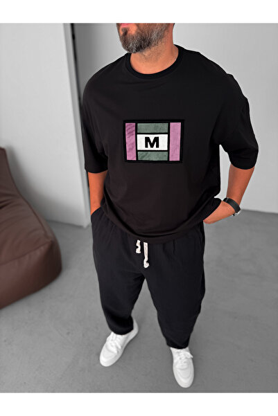 BYBASICMAN Черна тениска с голям размер и M емблема BY-072
