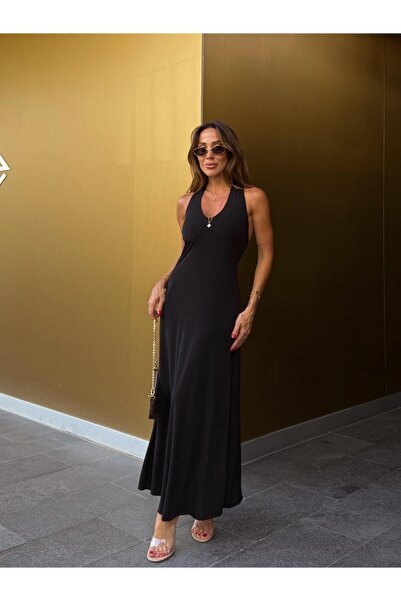 Maldia Shop Women's Black Halter Neck Bodycon Dress