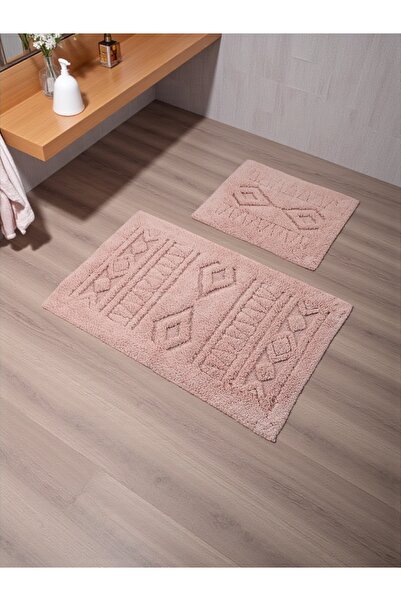 UZZA HOME طقم سجادة حمام قطنية من نيريا (60x100)(50x60) وردي+