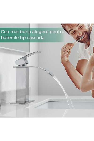 Elindor Baterie lavoar baie tip cascadă ®, finisaj cromat, mâner unic, placă cu 1 sau 3 orificii