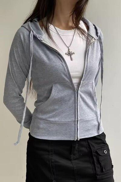 BALİNA Gri Melanj 3 İplik Şardonsuz Y2K Unisex Hırka -BLN