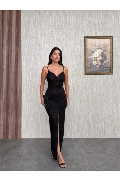 ESRAHELVACI Thin Strap Front Knotted Slit Dress