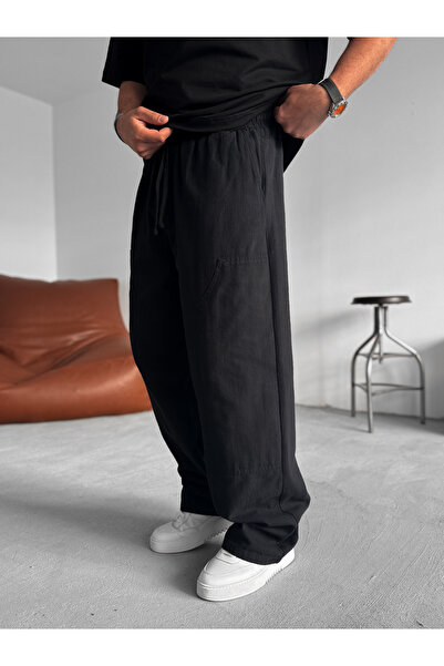 BYBASICMAN Siyah Ön Parça Detaylı Baggy Pantolon JJ-95