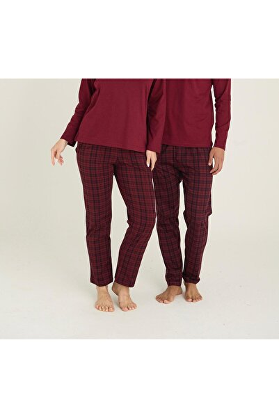 DÜVEN Pure Cotton Plaid Patterned Men's Pajama Bottoms with Pockets (Unisex Single Bottom Pajamas)
