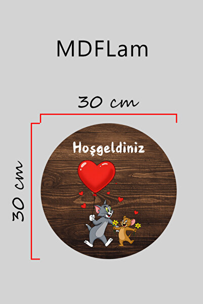 Dormot Ψηφιακή εκτύπωση Ξύλινη, Στάνταρ, Θέμα Τομ και Τζέρι με Καρδιά, Στολίδι πόρτας, Στολίδι τοίχου