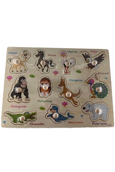 Mixbo Puzzle Montessori din lemn Mixbo, Zoo, 7 piese, 30 x 22.5 cm, multicolor
