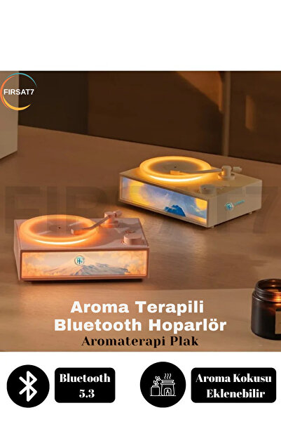 Fırsat7 PLAK Aroma Terapi Bluetooth Hoparlör Nostalji Plak Görünümlü 3D Ses Dalgası Işıklı Aroma Difüzörü