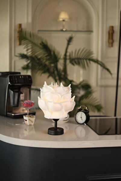 Maison Avf Beyaz Eva Gül Tasarım Şarjlı Masa Lambası - Alt Siyah