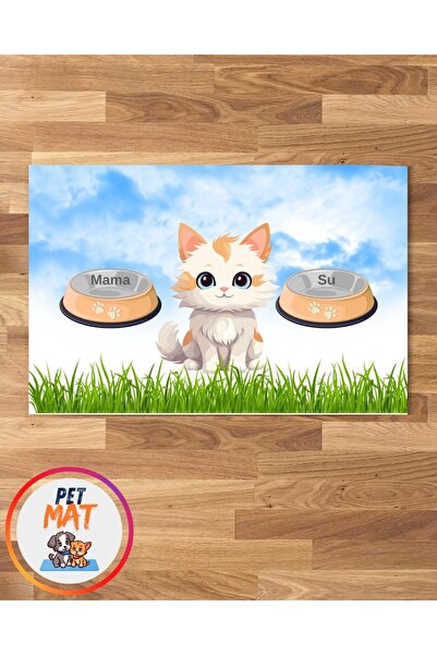 MEVESE Petmat KEdi Mama Paspası , Kaymaz Taban , Yıkanabilir , Evcil Hayvan Paspası