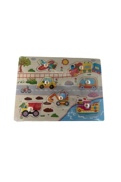 Mixbo Puzzle Montessori din lemn Mixbo, utilaje, 7 piese, 30 x 22.5 cm, multicolor