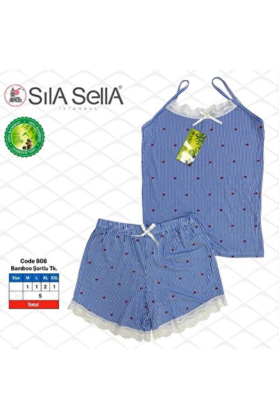 belpa Set de pijamale pentru femei Sıla Sella Bamboo cu pantaloni scurți – Detaliu din dantelă cu bretele