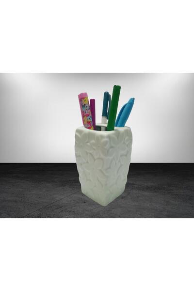 Bosphorus 2 Pieces Pen Holder with Flower Water Green Ceramic Office Supplies 7X7X12Cm