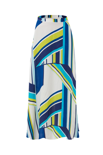 Eight Fashion Women's Long Colorful Geometric Line Patterned Blue Viscose Skirt