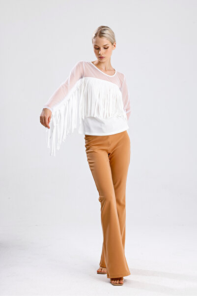 Sense Μπλούζα από τούλι κρεπ με φούντες | Blz33372 Λευκό