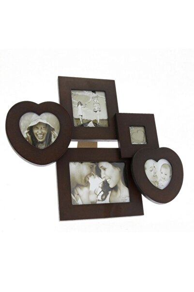 PROCART Timber multiple photo frame, 5 photos, vintage, wall or desk mount, dark brown