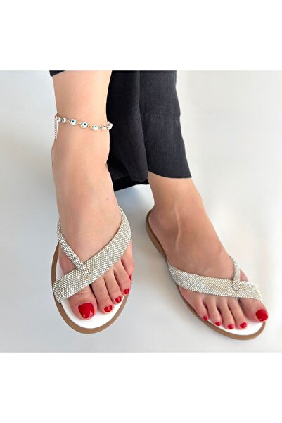 Erbilden Eday silver bead embroidered slippers