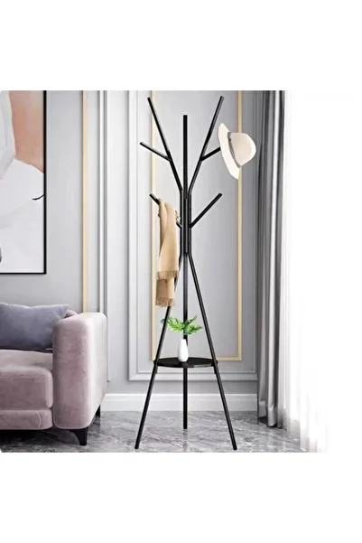 FOXMAG24 Clothes Hanger with 9 Hooks & Wooden Accessory Support, Carbon Steel, 180x45cm