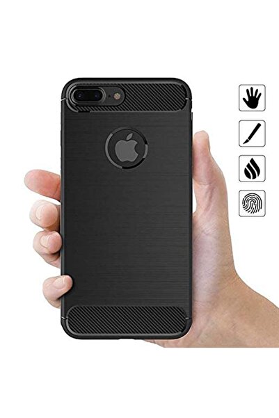 SKYDDAR INNOVATION Θήκη για iPhone 8 Plus, Σιλικόνη άνθρακα, Λεπτή σιλικόνη, υφή ινών άνθρακα, σετ αυτοκόλλητων, μαύρη