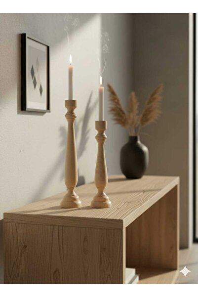 Z&Z Home şehrazat şamdan ikili set ahşap 28cm/24cm/6cm