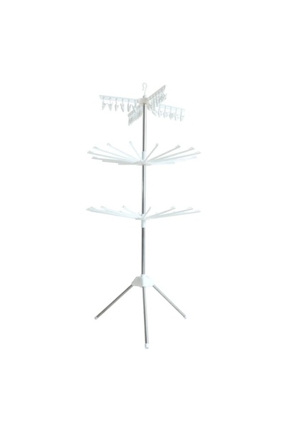 FOXMAG24 Vertical Clothes Dryer, 3 Rotating Levels + Clamp Rack, Foldable, Metal & Plastic, White/Silver