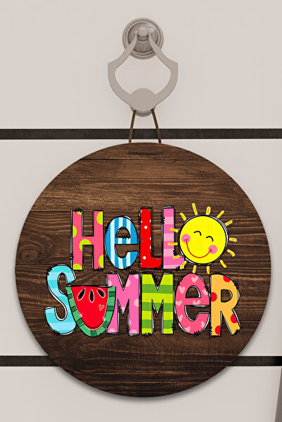 Dormot Ψηφιακή εκτύπωση Ξύλινη, Στάνταρ, Έγχρωμη με θέμα το Hello Summer, Στολίδι πόρτας, Στολίδι τοίχου