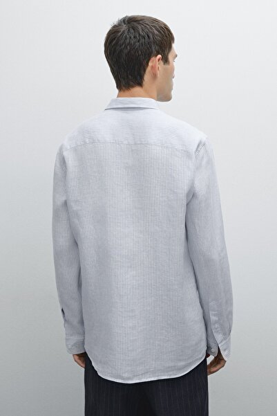 Massimo Dutti Çizgili slim fit %100 keten gömlek