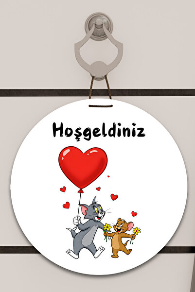 Dormot Dijital Baskı Beyaz, Standart, Kalpli Tom ve Jery Temalı, Kapı süsü, D...
