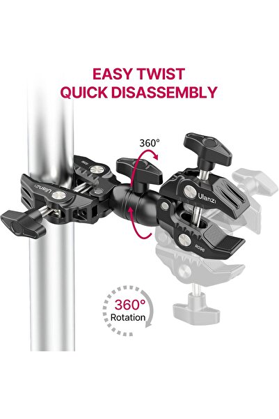 ulanzi Super Clamp Double Camera Clamp, R096 Crab Plier Clip Bracket Mount Monitor Magic Arm Double