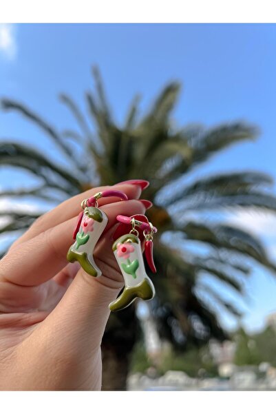 Yaseminli Butik Cam Boncuk Çiçek Kovboy Çizmesi Kadın Renkli Küpe