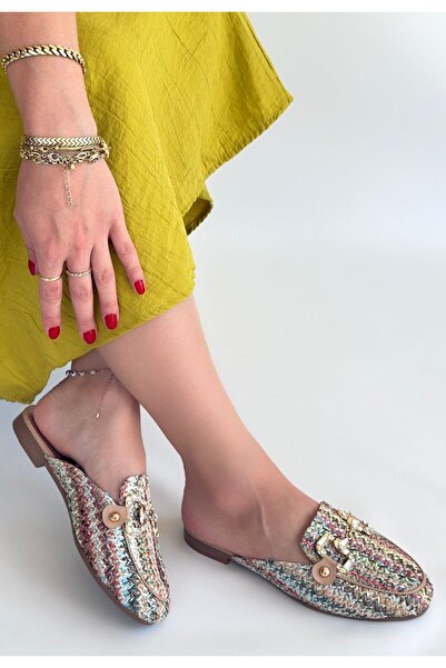 pabucmarketi نعال نسائية منسوجة ملونة بكعب منخفض