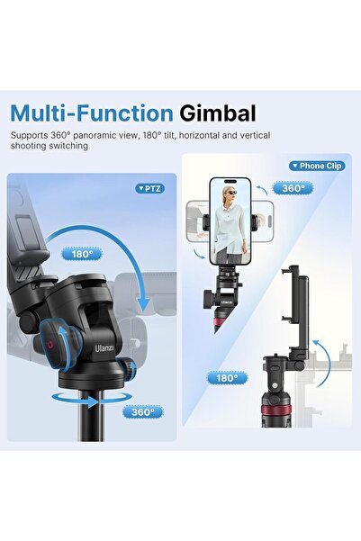 ulanzi MT-78 Extendable Phone Tripod 72.83 in Selfie Stick with 2-in-1 Phone Clip and 360° Ball Hea