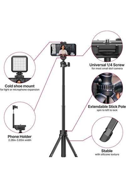 ulanzi Mini Vlog Tripod MT-34 — 360° Ball Head & Cold Shoe (Black)