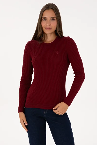 U.S. Polo Assn. Women's Burgundy Crew Neck Basic Sweater 50307763-Vr014