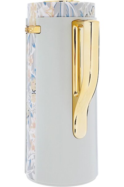 Everest Widad Thermos, 1 liter, wooded, golden handle, thermal glass inner shell- light gray