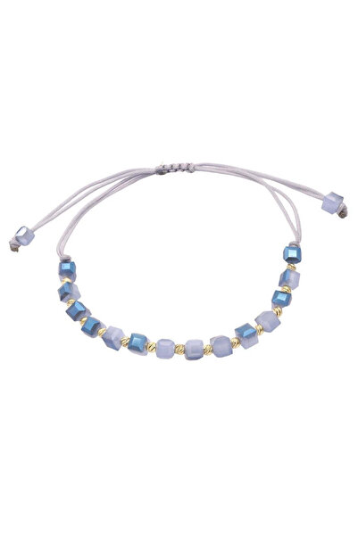 Bijuteria SORELLY Bratara Snur cu Bile Aur 14k si Cristal Albastru 4mm