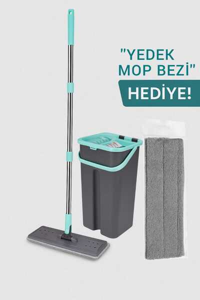 Proff 11 Litre Temiz - Kirli Su Hazneli Mikrofiber Düz Mop Seti 360° Başlık Yedek Mop Bezli