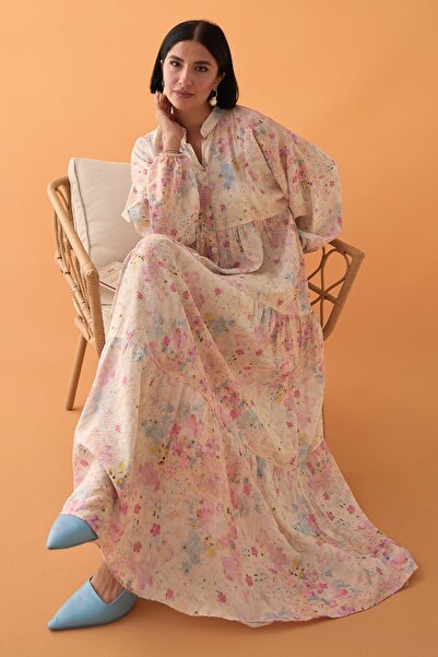 InStyle Defne Çiçeği Pembe Mango Elbise